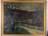 une image d'un tableau représentant un paysage avec des arbres au premier plan