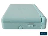 a light blue plastic case with a latch on it