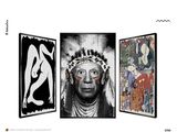 three framed pictures of a man in a headdress and a woman in a headdress