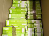 a box full of boxes of green and white items