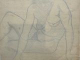 an old drawing of a nude woman sitting on the ground