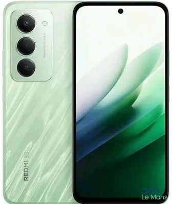 a green and white smartphone with a camera on top of it