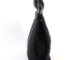 a black leather handbag on a white background