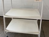 a white cart that has two shelves on top of it