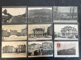 several old black and white photographs of buildings and a bridge