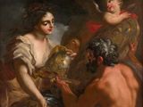 an image of a painting of a woman holding a vase