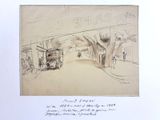 drawing of a street scene with a car and a tree