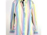 a women ' s shirt with a multicolored stripe pattern