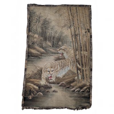 an image of a painting of a tiger in a wooded area