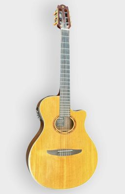 a small acoustic guitar on a white background