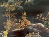 a painting of a man riding a horse on a hill