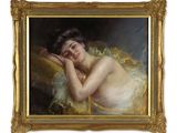 une image représentant un tableau où l'on voit une femme allongée sur un canapé