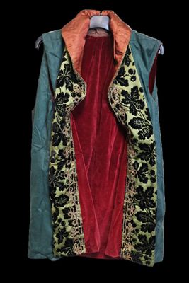 Veste sans manche de théâtre en velours rouge et vert à reve…