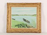 a picture of a painting of a boat on the water