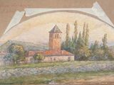 une peinture sur le mur d'un bâtiment avec une horloge dessus