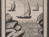 une image représentant un dessin en noir et blanc d'un bateau en pleine mer