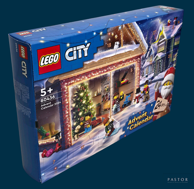 une boîte de calendriers de l'Avent Lego City sur fond bleu