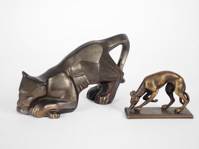 Sujet de style Art Déco en régule patiné, "félin et sa proie… - Photo 1