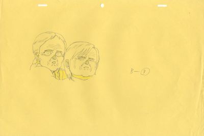 dessin représentant un homme et une femme portant des lunettes, sur fond jaune