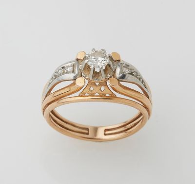 two tone gold and diamond engagement ring set