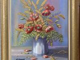 une peinture de fleurs dans un vase sur une table