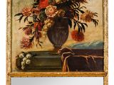 une peinture représentant des fleurs dans un vase posées sur un miroir