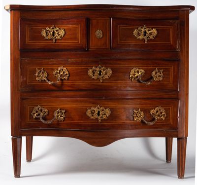 an image of a chest of drawers with gold hardware on the drawers