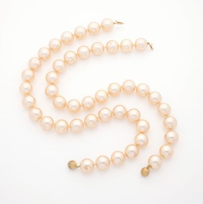a single strand of pearl necklace on a white background