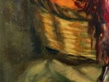 an oil painting of a woman holding a basket of oranges