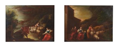 tableau représentant deux tableaux représentant un homme et une femme à cheval