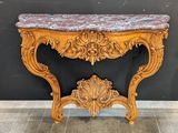 console ancienne en bois sculpté avec plateau en marbre