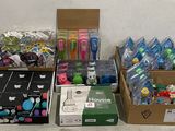 several boxes of toothbrushes, toothpaste, toothpaste, toothpaste, toothpaste, toothpaste, toothpaste, tooth