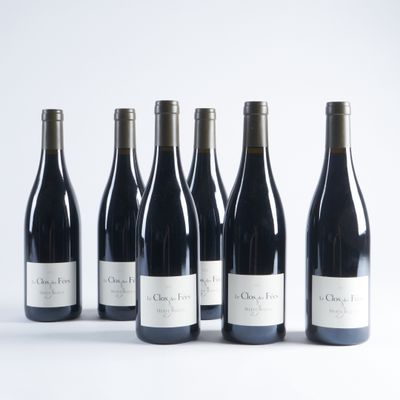 six bouteilles de vin sont alignées sur une surface blanche
