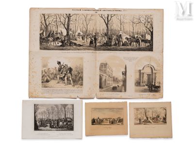 un vieux livre avec des images de personnes à cheval dans un parc