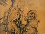 dessin représentant un homme à cheval avec une femme à ses côtés