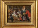 painting of a nativity scene with a baby in a manger