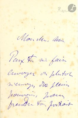 an old handwritten letter with a blue ink writing on a piece of paper
