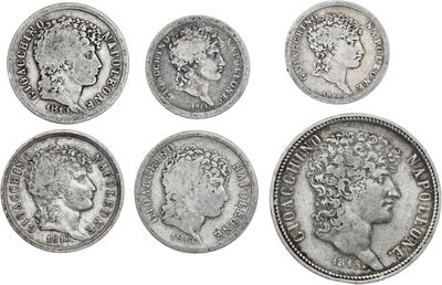 un lot de six pièces d'argent sur lesquelles figurent des portraits d'hommes