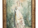 an image of a painting of a woman and child in a wooded setting