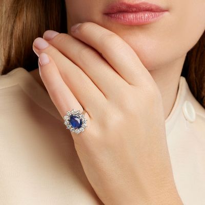 AnnÉES 1960 Bague Saphir Ovale ET Diamants