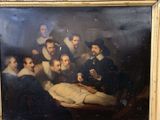 painting of a group of men gathered around a man laying on a bed
