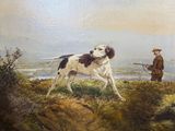 a painting of a man with a gun and a dog