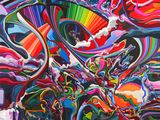 painting of a colorful abstract painting of a person in a room