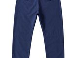 a picture of a pair of blue pants with a black patch on the side