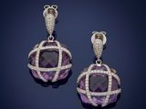 a pair of amethorate and diamond earrings