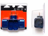 two plugs that are in a package on a white surface