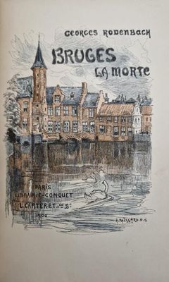 an old book with a drawing of a castle on the cover
