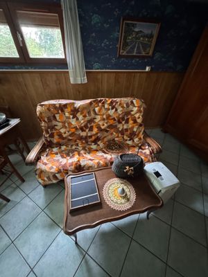 un salon avec un canapé et une table