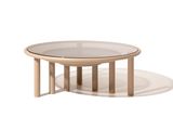 une image d'une table avec un plateau en verre sur un fond blanc