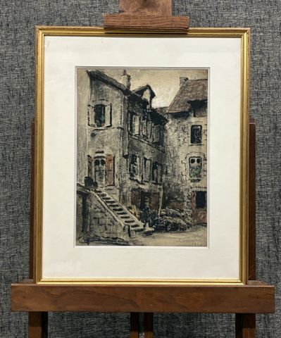 Léon JOUHAUD (1874-1950) « La vieille maison ». Pastel. Monogramm...